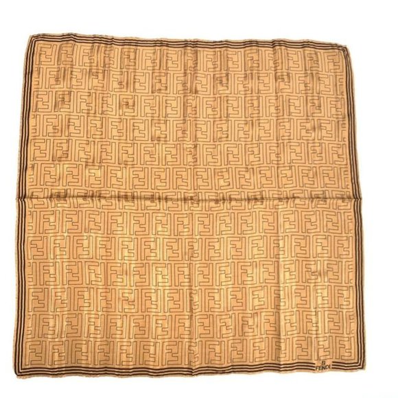 Fendi Orangebrown Zucca Print Square Silk Scarf